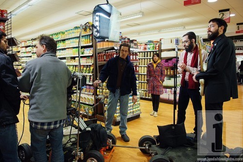 Setting up a double dolly shot