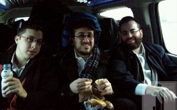 Shua Kessin , Lipa & Yanky Katina Catching some breakfast on the way to the airport in the limo