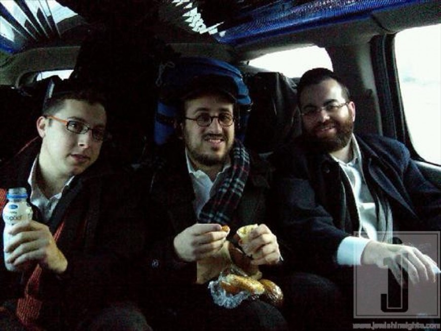 Shua Kessin , Lipa & Yanky Katina Catching some breakfast on the way to the airport in the limo