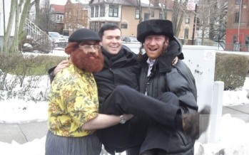 Yossi Tyberg and Gershy Moskowitz with Ohad on Purim