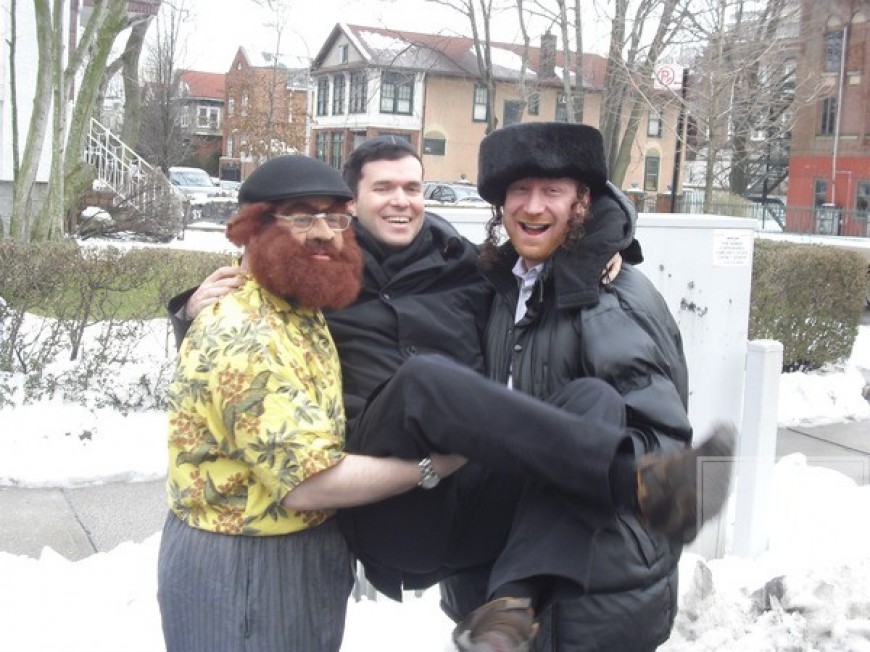 Yossi Tyberg and Gershy Moskowitz with Ohad on Purim