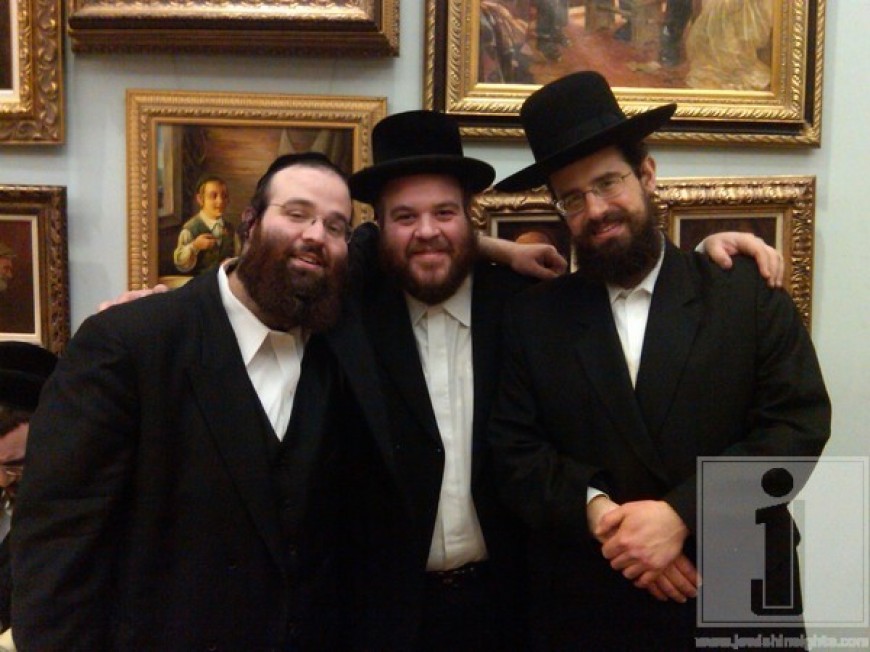 Shloime Taussig, Yisroel Werdyger and Gershy Moskowitz at a mesibas hachnusas kallah