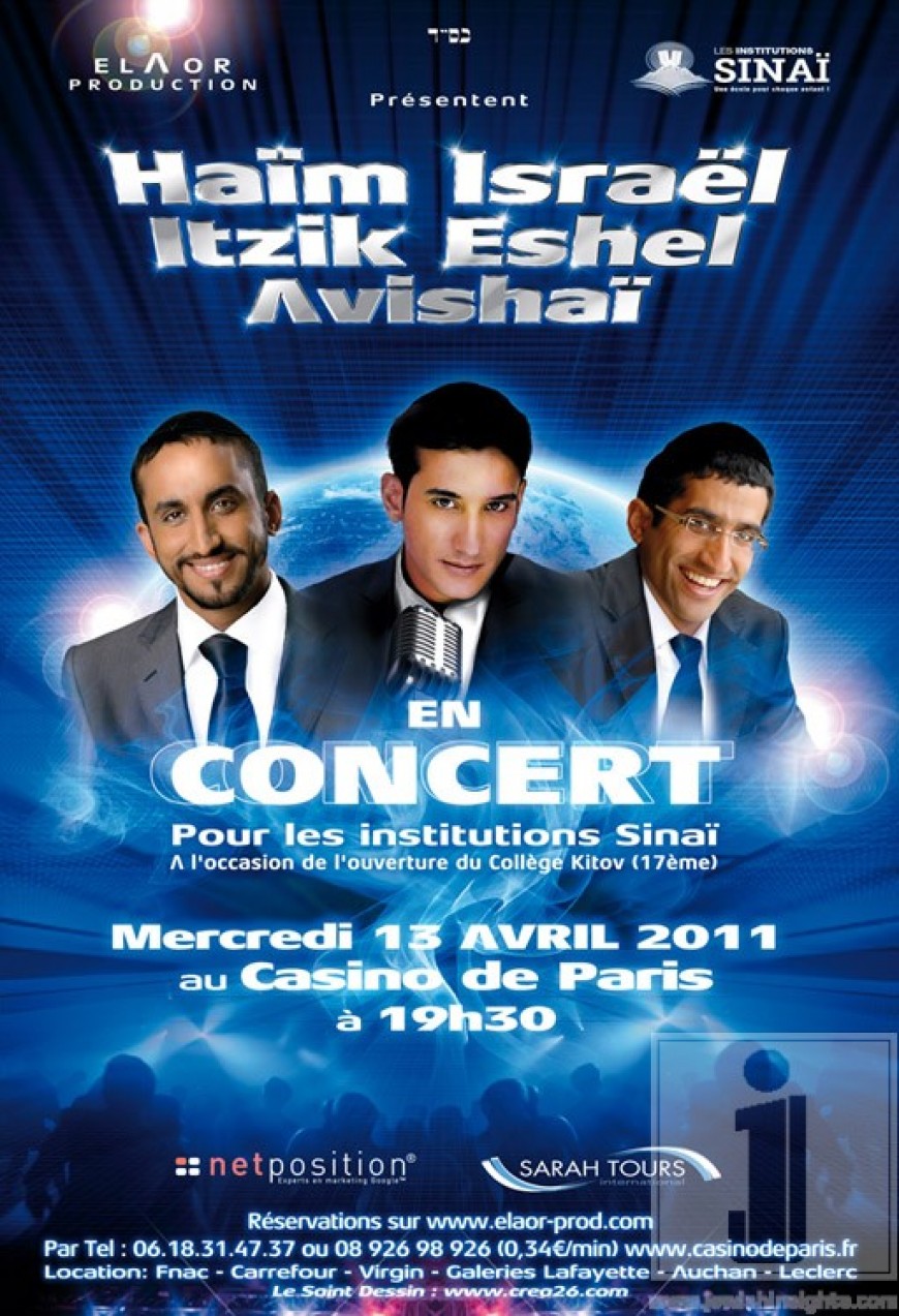 3 Brothers performing together Chaim Israel, Itzik Eshel & Avishai at the Casino de Paris
