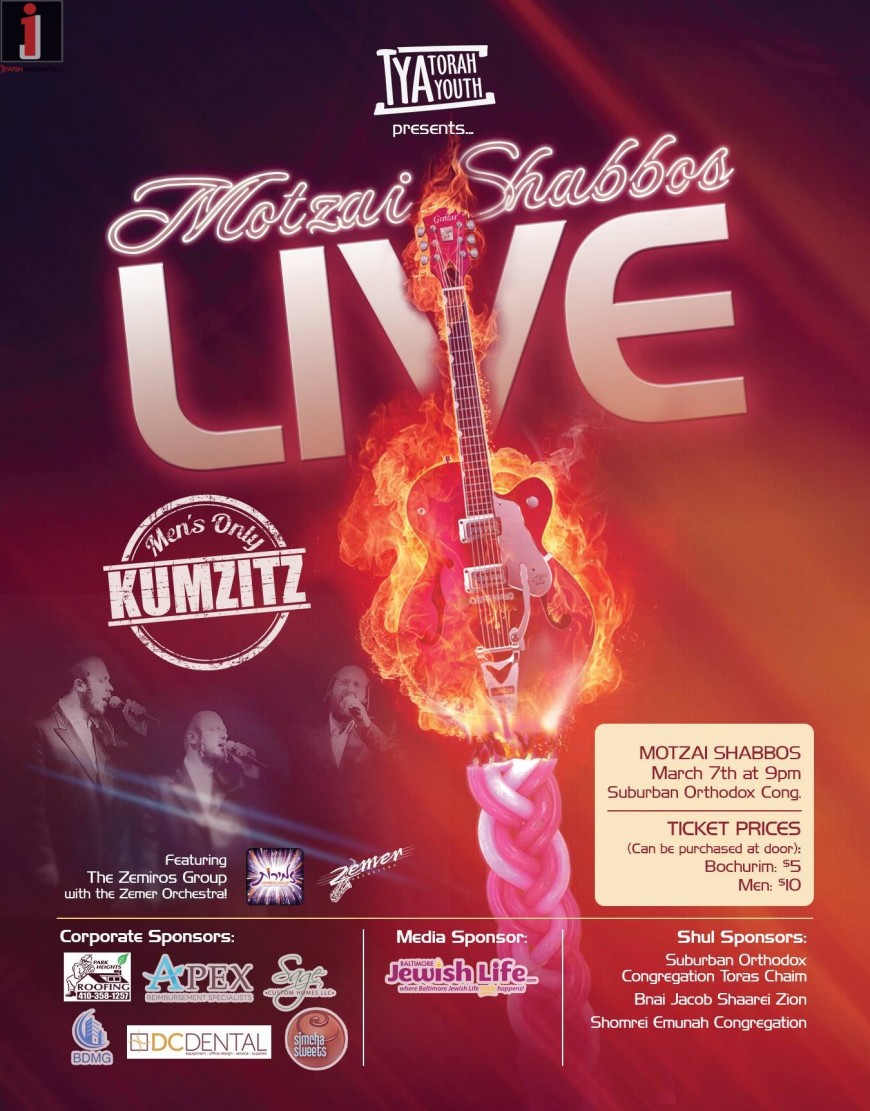 TYA Presents Motzai Shabbos LIVE Men’s Only Kumzitz With The Zemiros Group