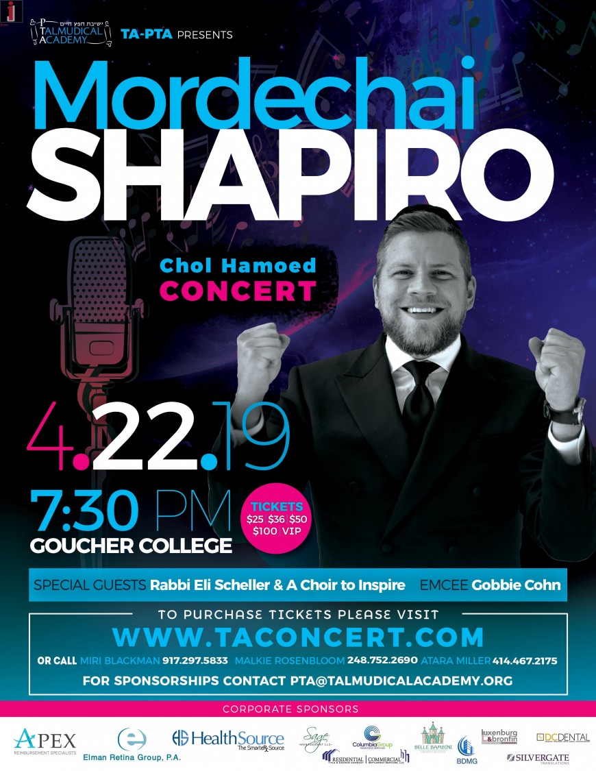 TA – PTA Presents: MORDECHAI SHAPIRO Chol Hamoed Concert