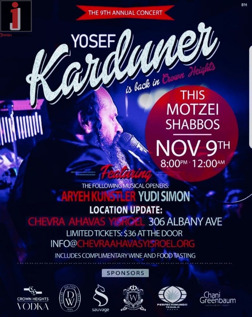 9th Annual Yosef Karduner Concert in Crown Heights THIS Motzei Shabbos