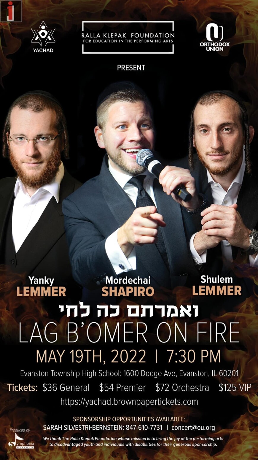 Yachad & The Ralla Klepak Foundation Present: LAG B’OMER ON FIRE! Mordechai Shapiro, Yanky Lemmer & Shulem Lemmer